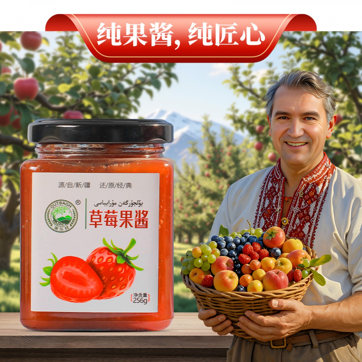 草莓果酱纯水果酸酸甜甜涂抹面包奶茶店泡茶新疆特产天然无添加256g/瓶