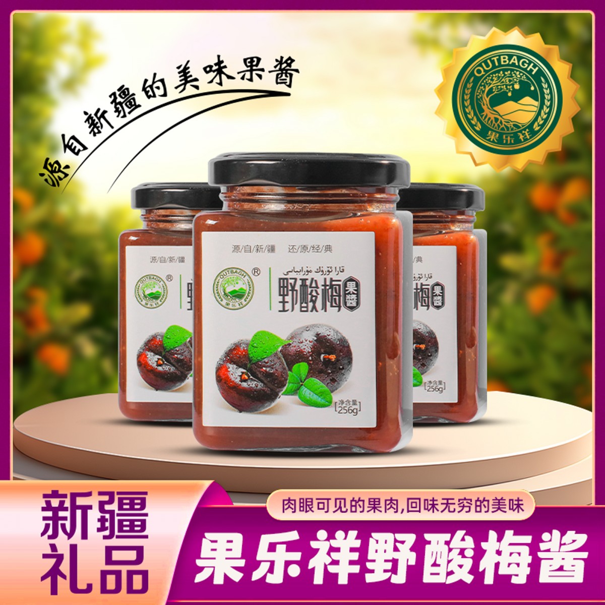 新疆伊犁 果乐祥野酸梅果酱 口感香甜果粒饱满涂抹面包早餐伴侣256g*1瓶