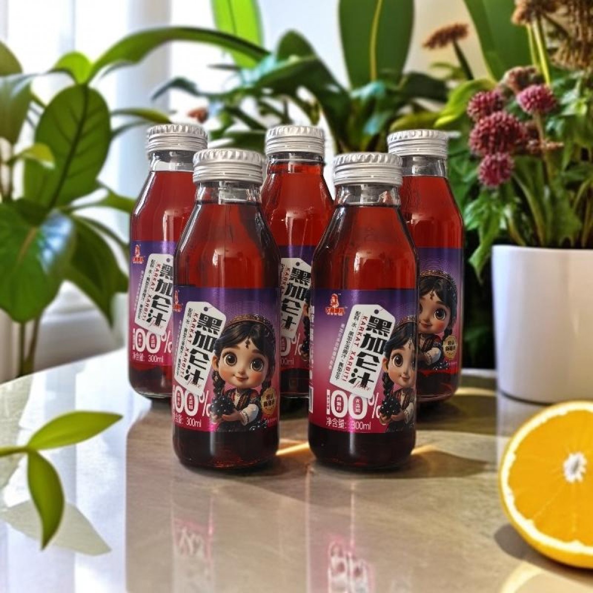 阿克苏产地直发新疆黑加仑汁100％果汁无添加300ml*5瓶