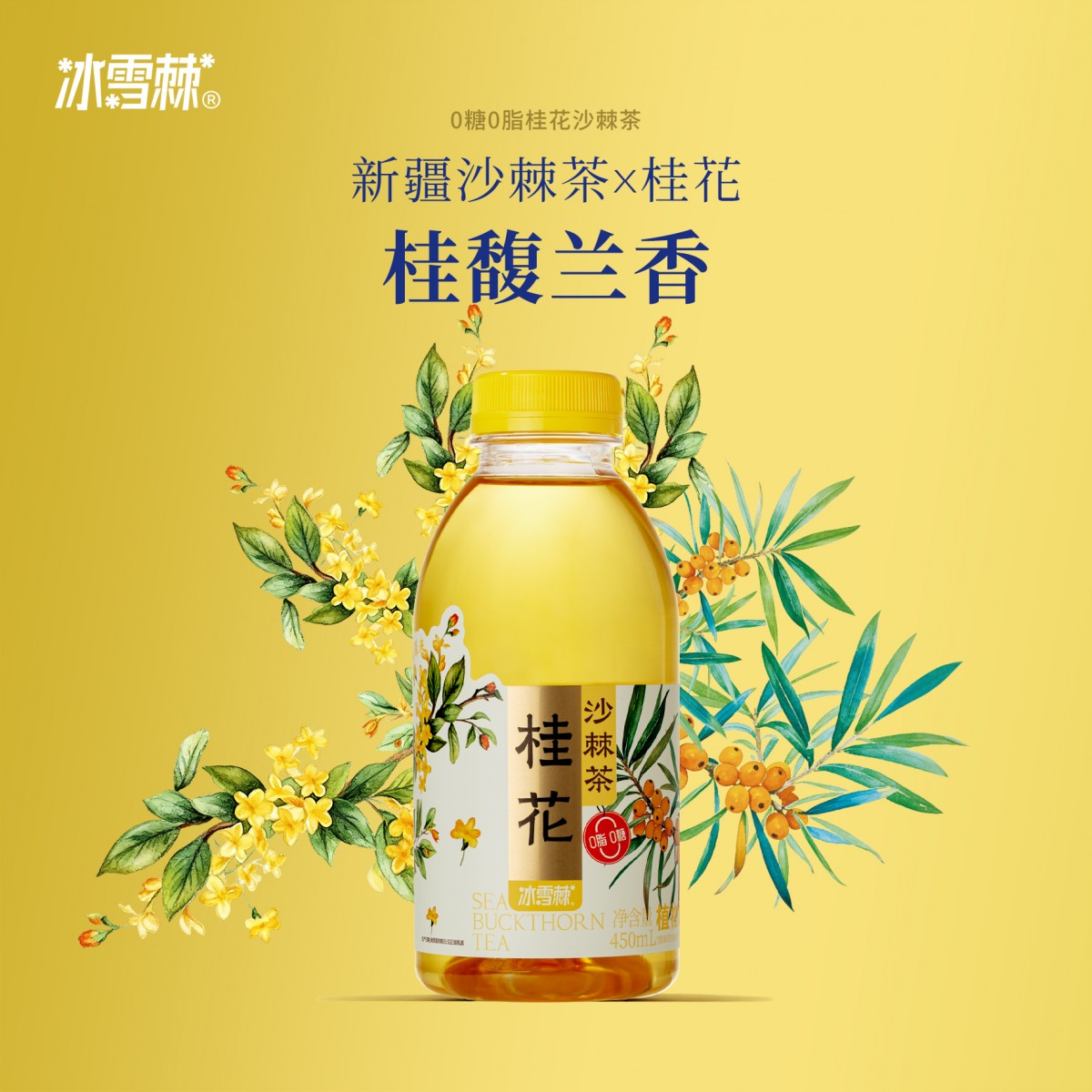 冰雪棘新疆桂花沙棘茶450ml*6瓶原叶冷萃茶0糖0脂清新口气无糖茶