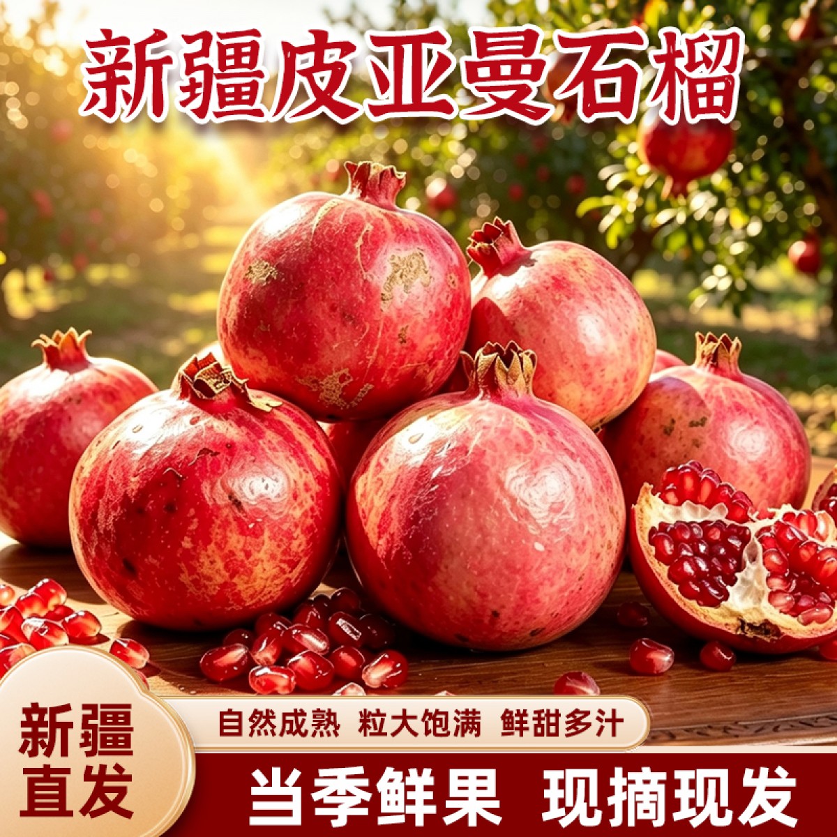 新疆皮亚曼软籽石榴当季鲜果现摘现发新疆直发顺丰空运